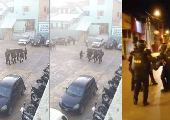 Policía conciencia a habitantes realizando el baile de...